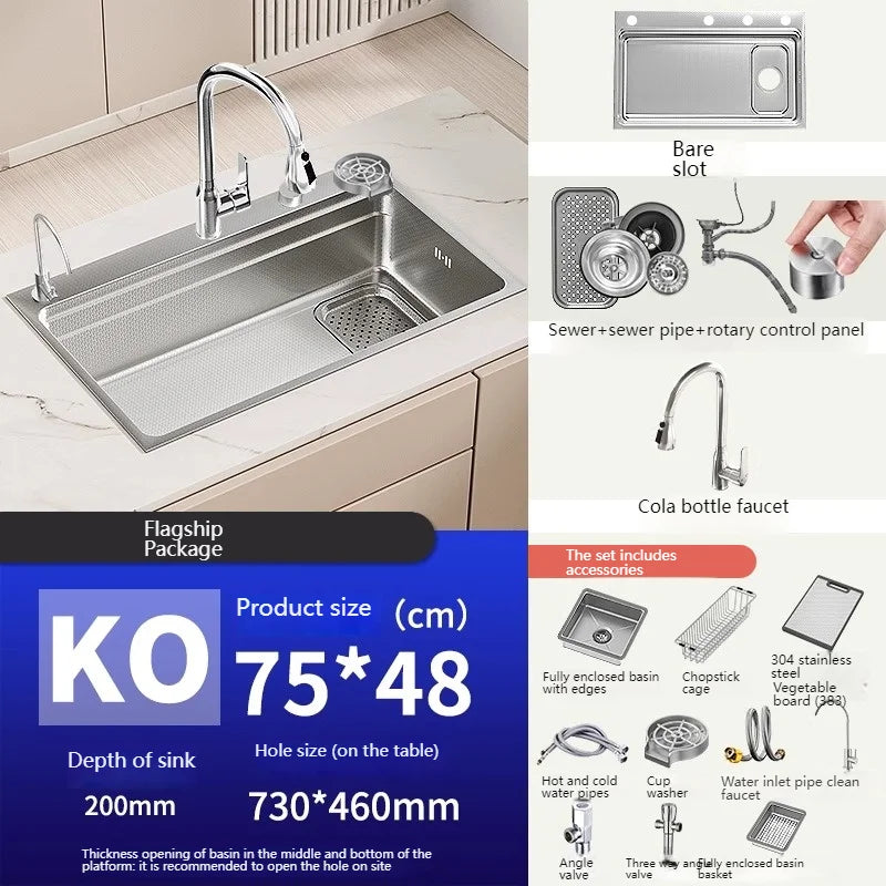 304 stainless steel Undermount Kitchen Sink Embossed Silver Large Single Bowl with Accessories Thickened Sinks