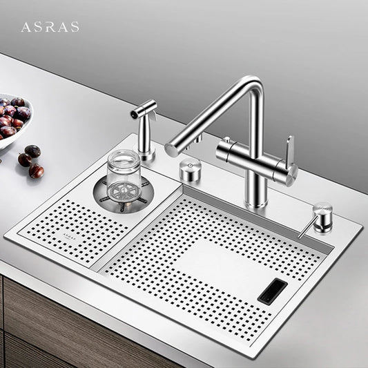ASRAS Island Hidden kitchen Sink 304 Stainless Steel 4mm Thickness Handmade Brushed Sink High Pressure Cup Washer kitchen Sinks