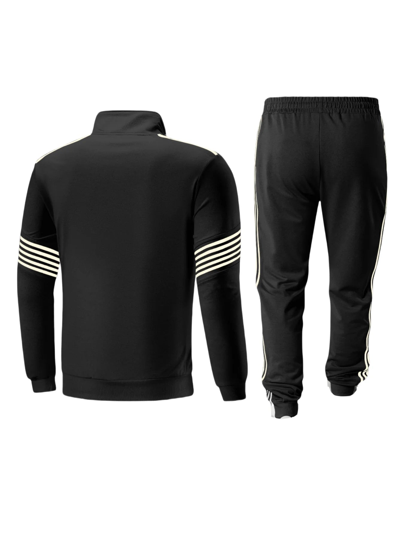 Men's sporty casual set for spring and autumn, featuring a stand-up collar zip-up long-sleeved top and drawstring waist pants. I.