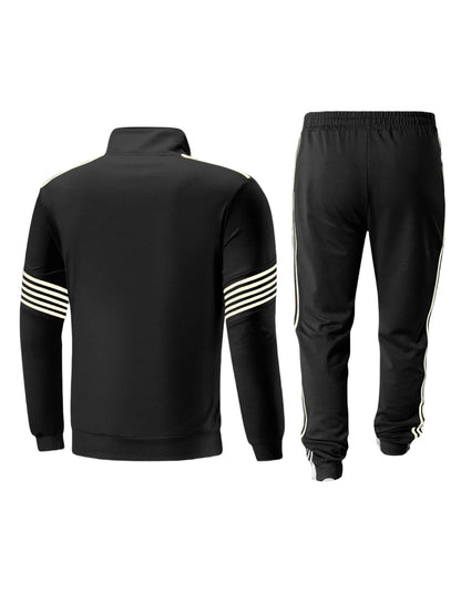 Men's sporty casual set for spring and autumn, featuring a stand-up collar zip-up long-sleeved top and drawstring waist pants. I.