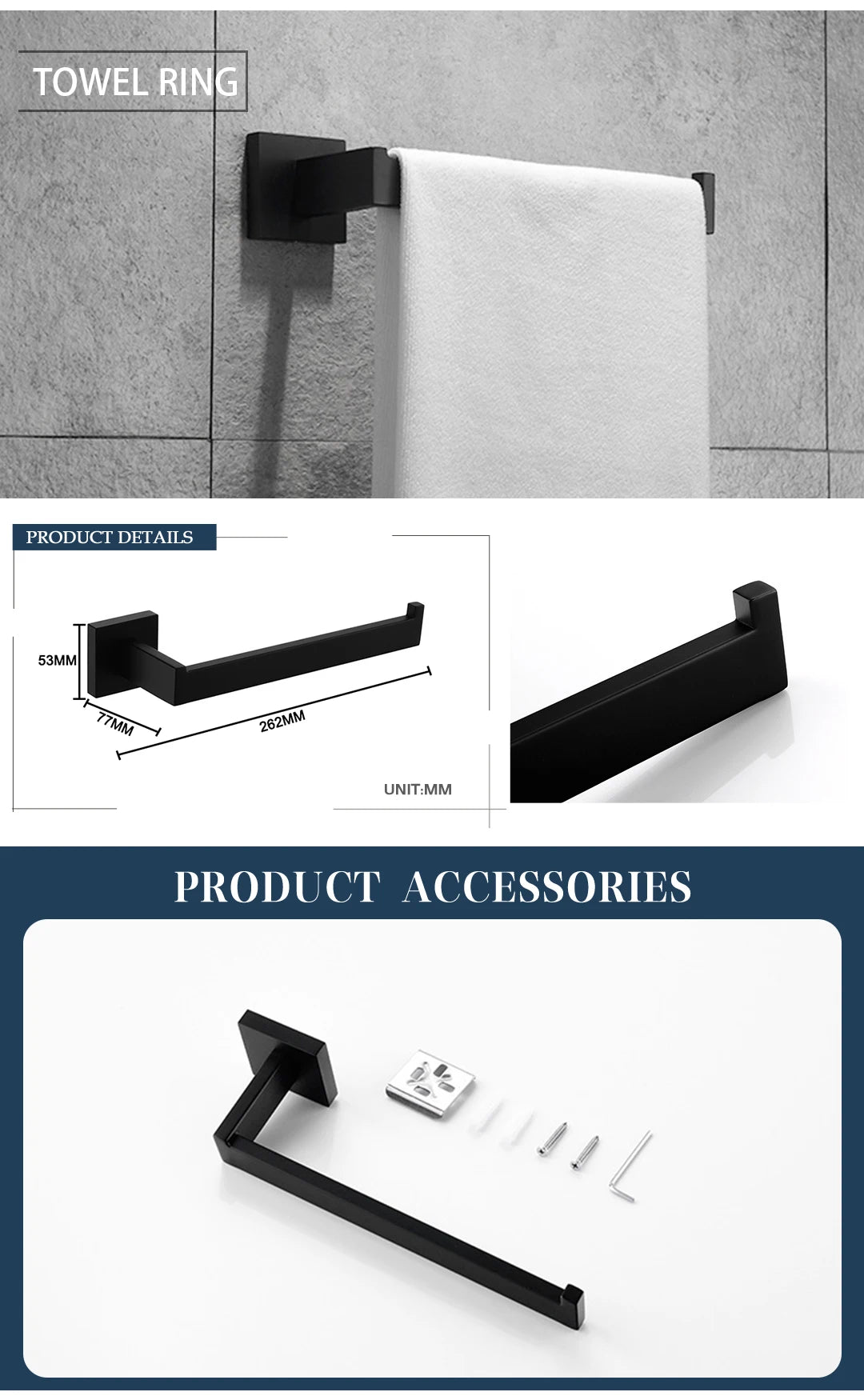 Schwarz Bad zubehör Edelstahl Set Wandre gal Handtuch halter Handtuch halter Taschentuch halter Kleider haken Toiletten bürste Anhänger