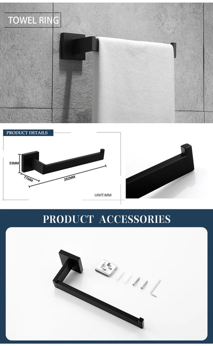 Schwarz Bad zubehör Edelstahl Set Wandre gal Handtuch halter Handtuch halter Taschentuch halter Kleider haken Toiletten bürste Anhänger