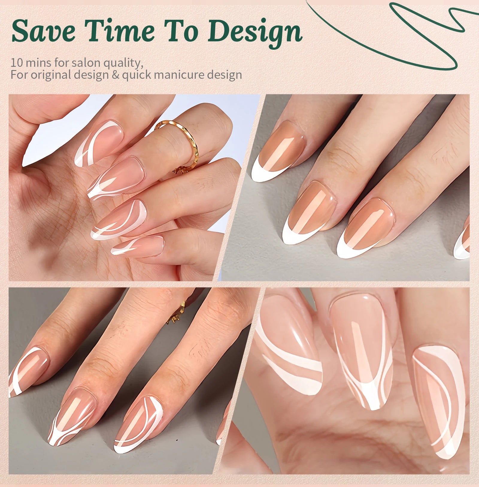 Nailpop 150Pcs French Gel Nail Tips Medium Almond Pre-Colored Press on Nails Skin Tones Soft Gel Nails False Nail Extensions.