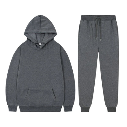 Men's Casual Tracksuit Autumn Fleece Warm Sweatshirts Sweatpants Suit Daily Sports Hooded Sweatshirts + Jogger Pants 2-piece Set