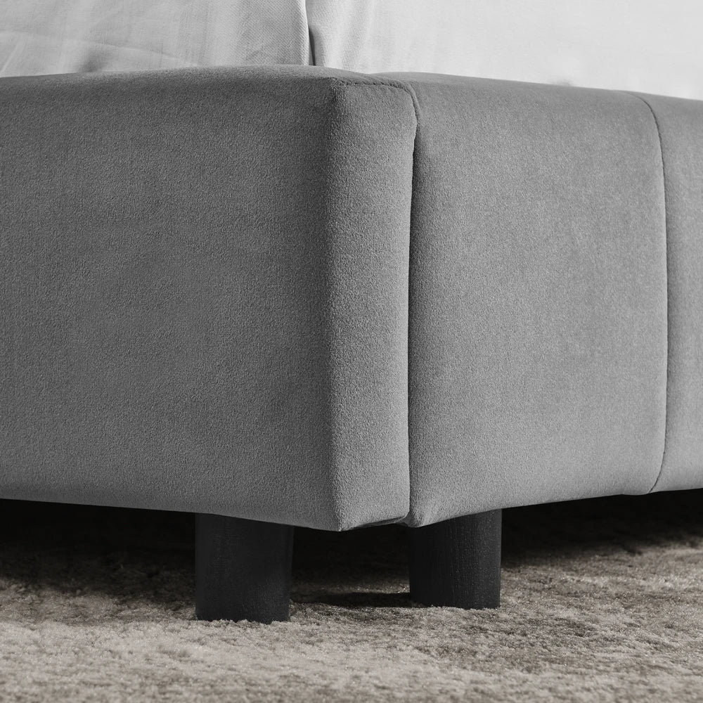 Modernes Einzelbett 90*200 cm, hautfreundliches Samtdesign, Babybett mit hoher Rückenlehne, Beige und Dunkelgrau (ohne Matratze)