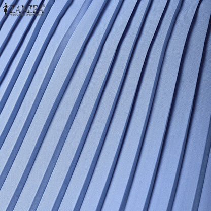 2025 ZANZEA Autumn Maxi Long Dress Women Elegant Long Sleeve Solid Pleated Sundress Patchwork Dresses Muslim Abaya Robe Femme