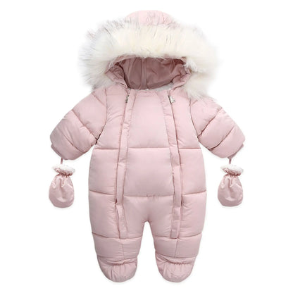 AYNIGIELL 2024 Winter Neugeborenen Verdickung Overall Integrierte Wolle Mit Kapuze Unten Strampler Baby Jungen und Mädchen Warme Schneefeste Overalls