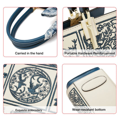 FOXER Split Leather 2025 Autumn Winter New Large Tote Handbag Women's Shoulder Bag Chinese Classic Embroidery Best Gift for Mom.