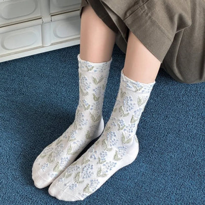 Autumn Winter Long For Women Retro Harajuku Relief Print Daily Casual Streetwear Cute Socks Fashion Japanese Style Women's Socks.