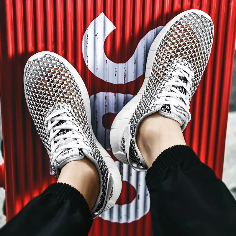 Summer Mesh Men Casual Shoes Comfortable Mens Walking Sneakers Breathable Hollow Man Running Shoes Lightweight Sport Shoes.