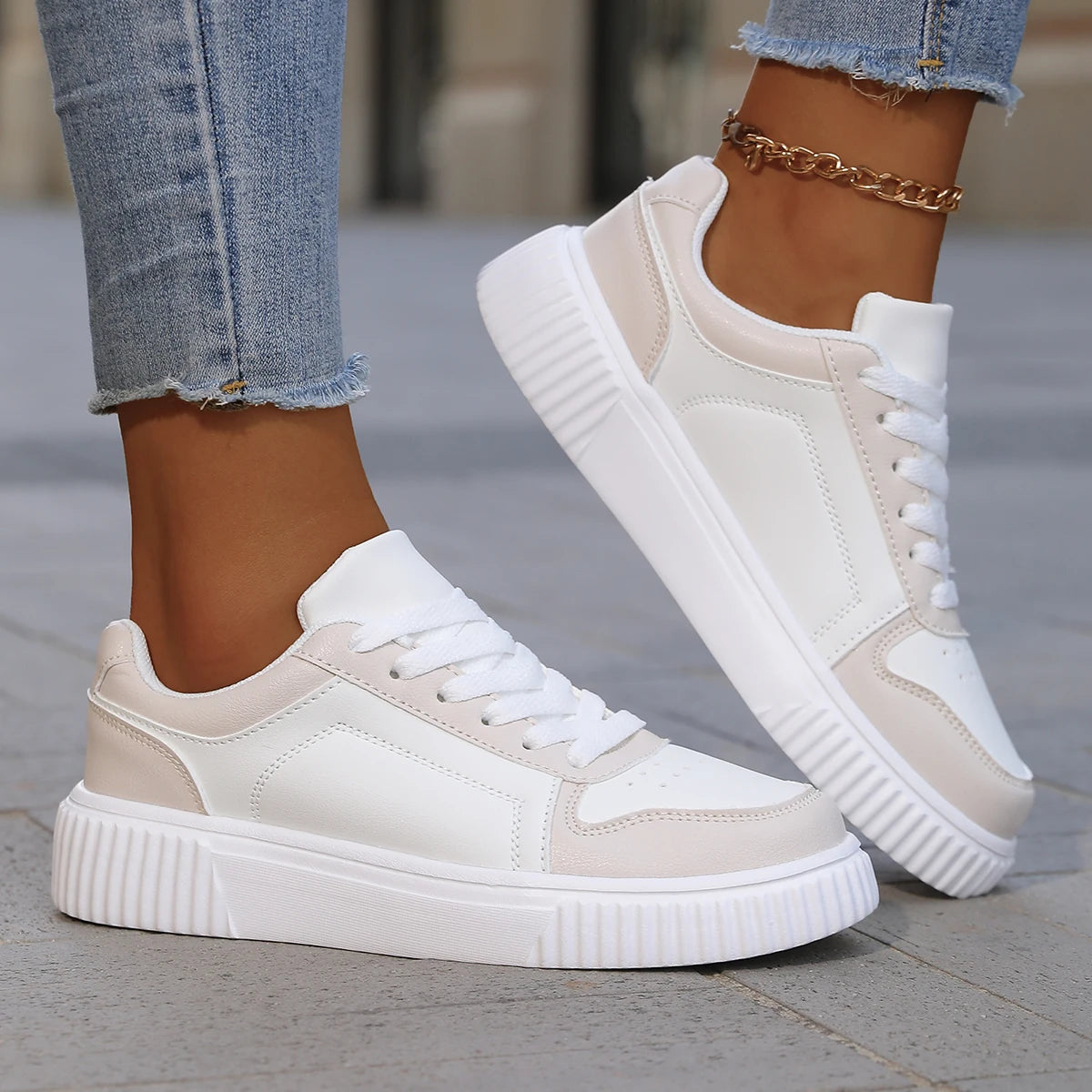 YRZL Womens Sneakers Autumn White Shoes Lightweight Thick Sole Non Slip Skatebaord Shoes Unisex Casual Sports Shoes for Man.