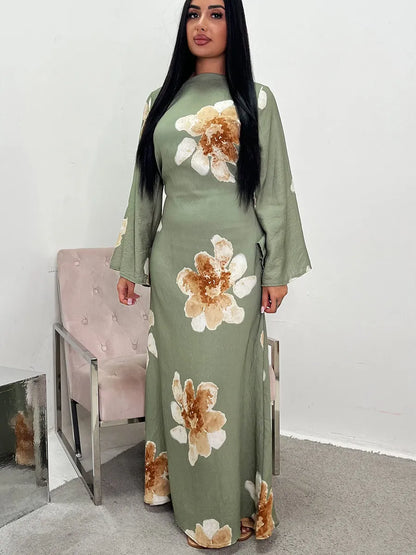 Women Arabic Eid Muslim Dubai Abaya Luxury Fashion Flower Print Maxi Dress Ramadan Robe Femme African Islam Clothing Kebaya.