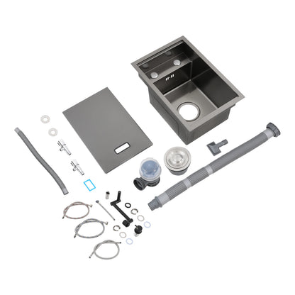 Bymaocar Edelstahlspüle 30 x 45 x 23 cm mit Wasserhahn, eingebettetes Küchenspüle, einschüssel, verdecktes Küchenspüle