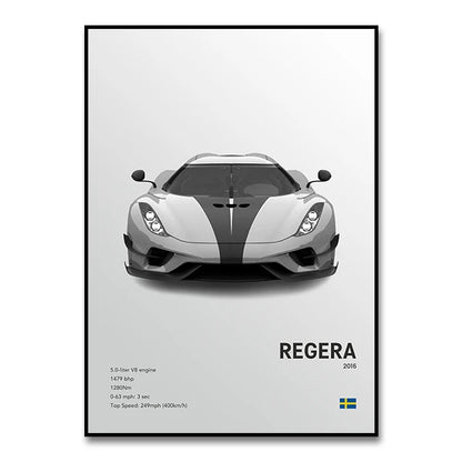 Famous Cars JESKO Canvas Wall Art Print Poster AGERA RS Decorative Mural Modern Home Decor Birthday Gift Unframed.