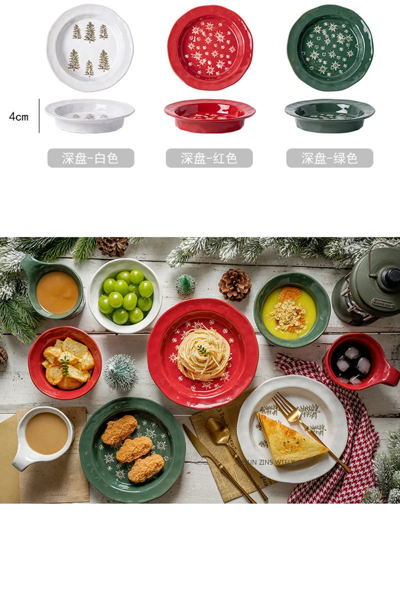 1PC Exquisite Christmas Tableware Ceramic Plates Fruit Salad Plates Breakfast Milk Mugs Household Kitchen Ceramic Noodle Bowls.