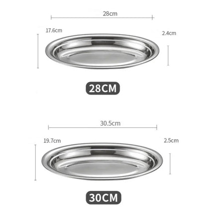 1Pcs 304 Stainless Steel Plate Oval Fish Dish Dinner Dessert Food Sushi Snack Steaming Fruit Dish Household Restaurant Tableware.