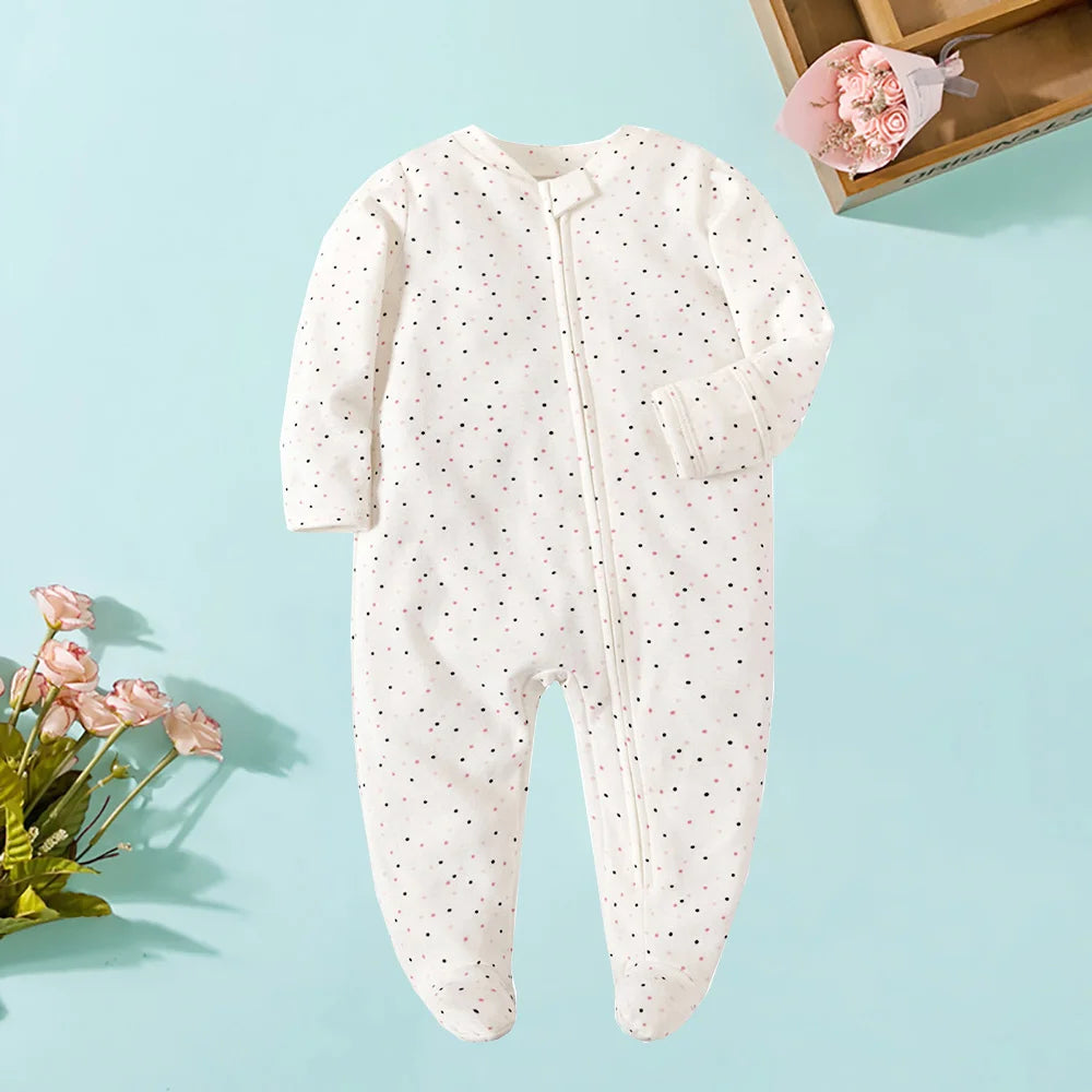 Frühling Neugeborenen Footed Pyjamas Zipper Mädchen und Jungen Strampler Langarm 0-12 Monate Baby Kleiden Overall Baumwolle Solide weiß Mode.