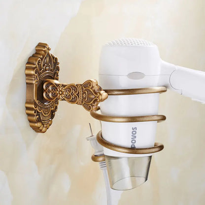 Haartrockner-Halter, Aluminium, antikes Badezimmer-Regal, Aufbewahrung, nagelfrei, Wandregal, montierter Organizer, Spiralständer, Zahnbürstenhalter