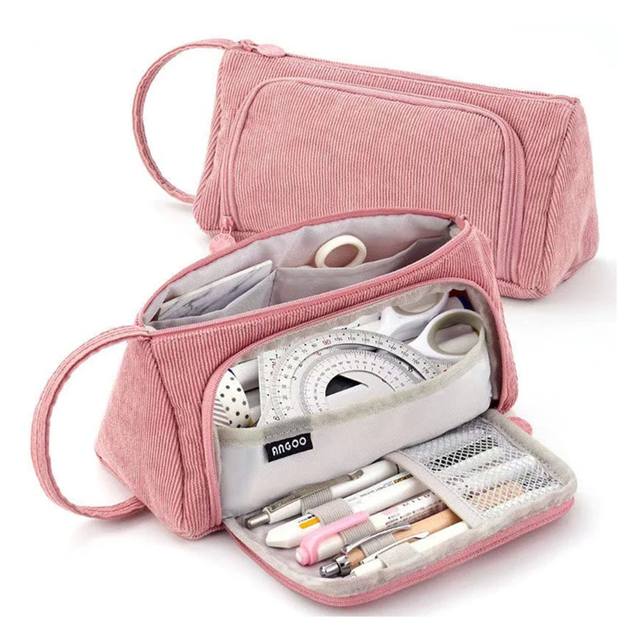 Modisches Aufbewahrungs-Federmäppchen aus Cord, geräumiges und langlebiges Design mit mehreren Fächern, tragbares Design, Schulbürobedarf.