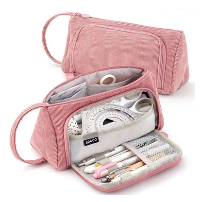 Modisches Aufbewahrungs-Federmäppchen aus Cord, geräumiges und langlebiges Design mit mehreren Fächern, tragbares Design, Schulbürobedarf.