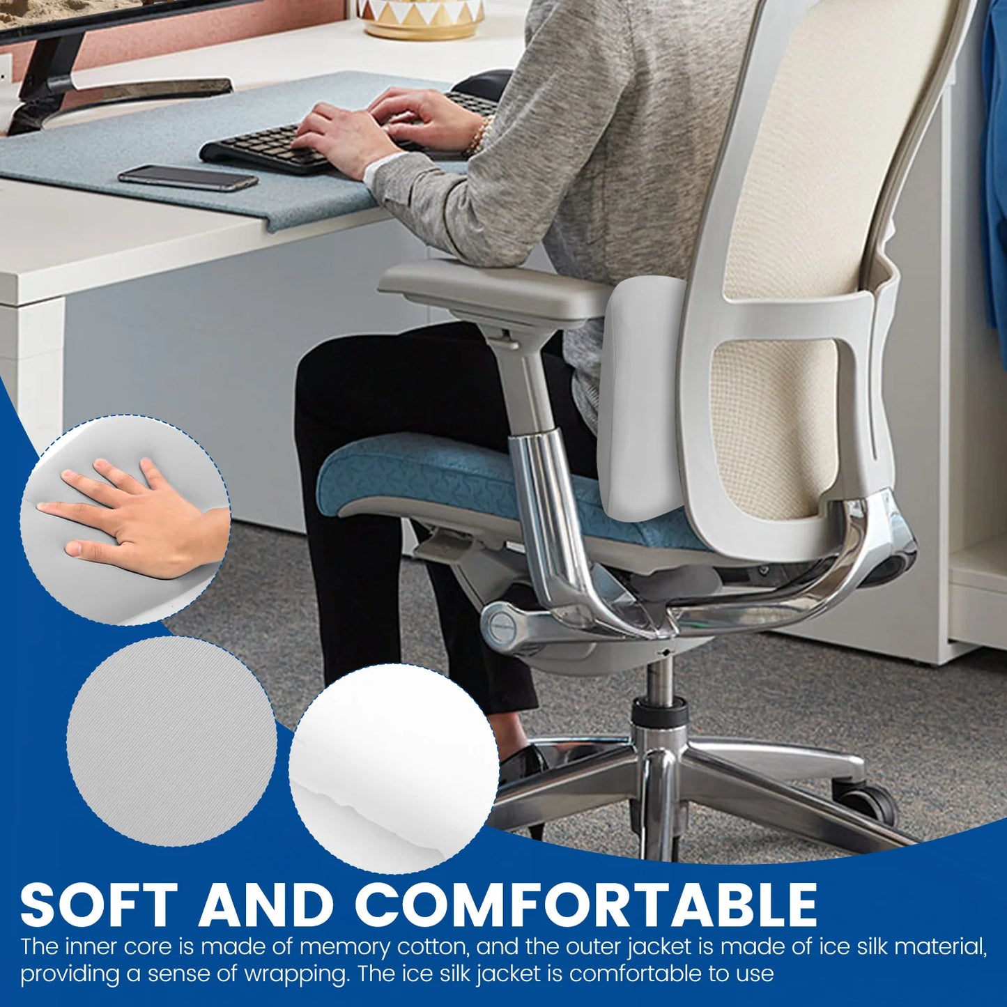 Lumbar Support Pillow for Sleeping Memory Foam Back Lumbar Pillow For Sleeping In Bed Waist Support Lower Back Pain Relief.