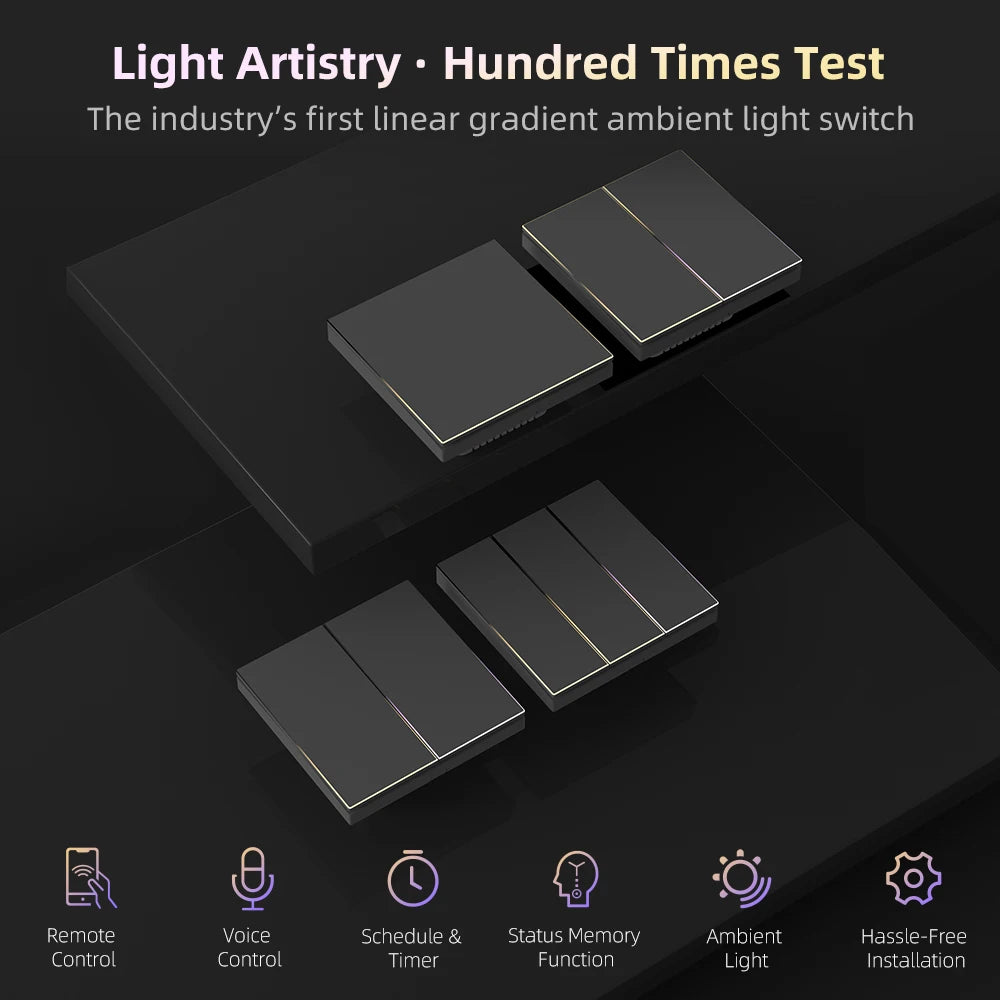 AVATTO Tuya Zigbee/WiFi Smart Lichtschalter mit Neutralleiter, Tasten-Rebound-Schalter mit Umgebungslicht-Unterstützung Alexa Google Home.