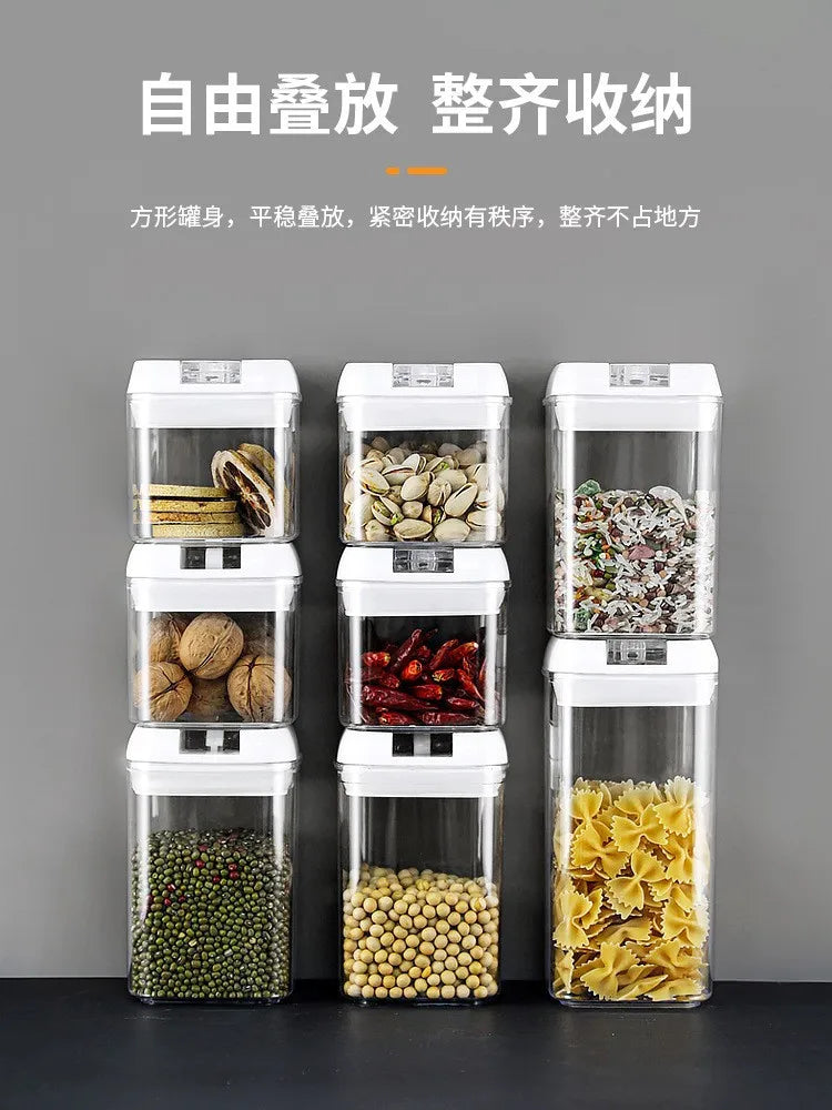 Kitchen Plastic Container Organizer Moisture-Proof Sealed Tank Square Transparent Grain Storage Jar Dried Fruit Snack Box Cans.