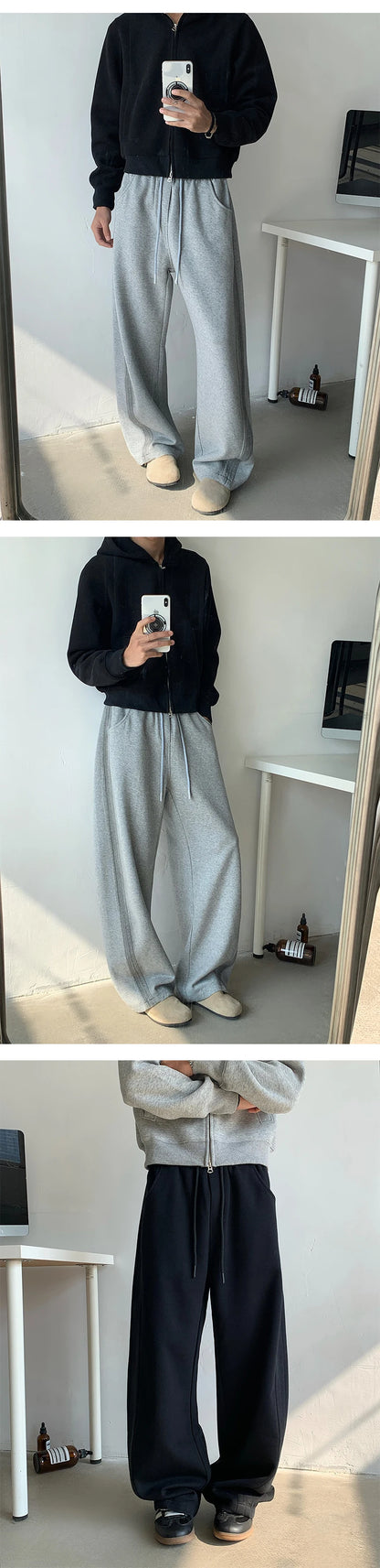 New Men's Casual Pants Side Striped Wide Leg Outdoor sports pants Straight Sweatpants Neutral High-quality Long Baggy Trousers.