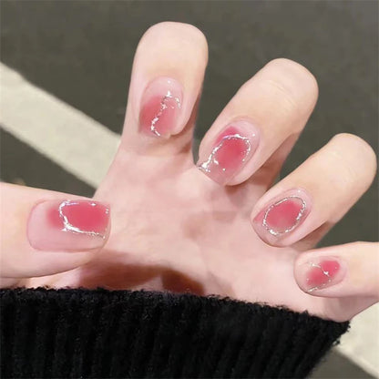 24Pcs/Set White Peach Oolong Gentle French Press on Nail Blush Halo Short Frosted Wearing False Nails Removable Fake Nail Art.