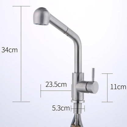 360° Rotating Retractable Sink Faucet Hot and cold Water Button Ceramic Valve Kitchen Stainless Steel Faucet with Shower