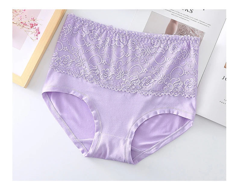 3pcs Women's Panties High Waist Underwear Large Size Fashion Girls Briefs Cow Milk Silk Breathable Lace Panty Female Lingerie.