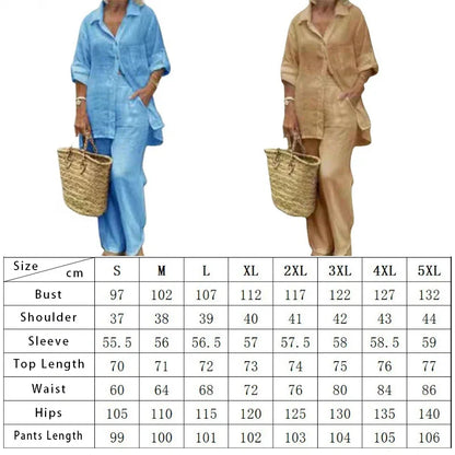 New Cotton Linen Suit Women's Tracksuit Oversize Shirt Loose Pants Set Female Trendy Daily Casual Fashion Ladies 2 Piece Sets.