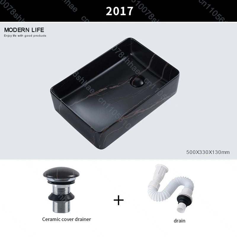 Luxuriöses Vintage-Keramikgefäßwaschbecken für Badezimmer, Waschtisch, Kunstbecken über der Theke, Waschbecken mit Abflusszubehör, Arbeitsplatte