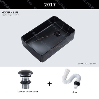 Luxuriöses Vintage-Keramikgefäßwaschbecken für Badezimmer, Waschtisch, Kunstbecken über der Theke, Waschbecken mit Abflusszubehör, Arbeitsplatte