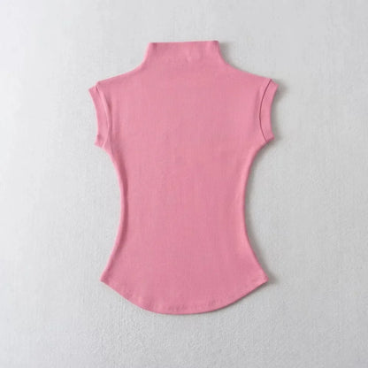 Women Summer Sexy Turtleneck Sleeveless T-Shirts Tops Solid Slim Fit Pullovers Causal Tees Shirts Female Streetwear Basics Tees.