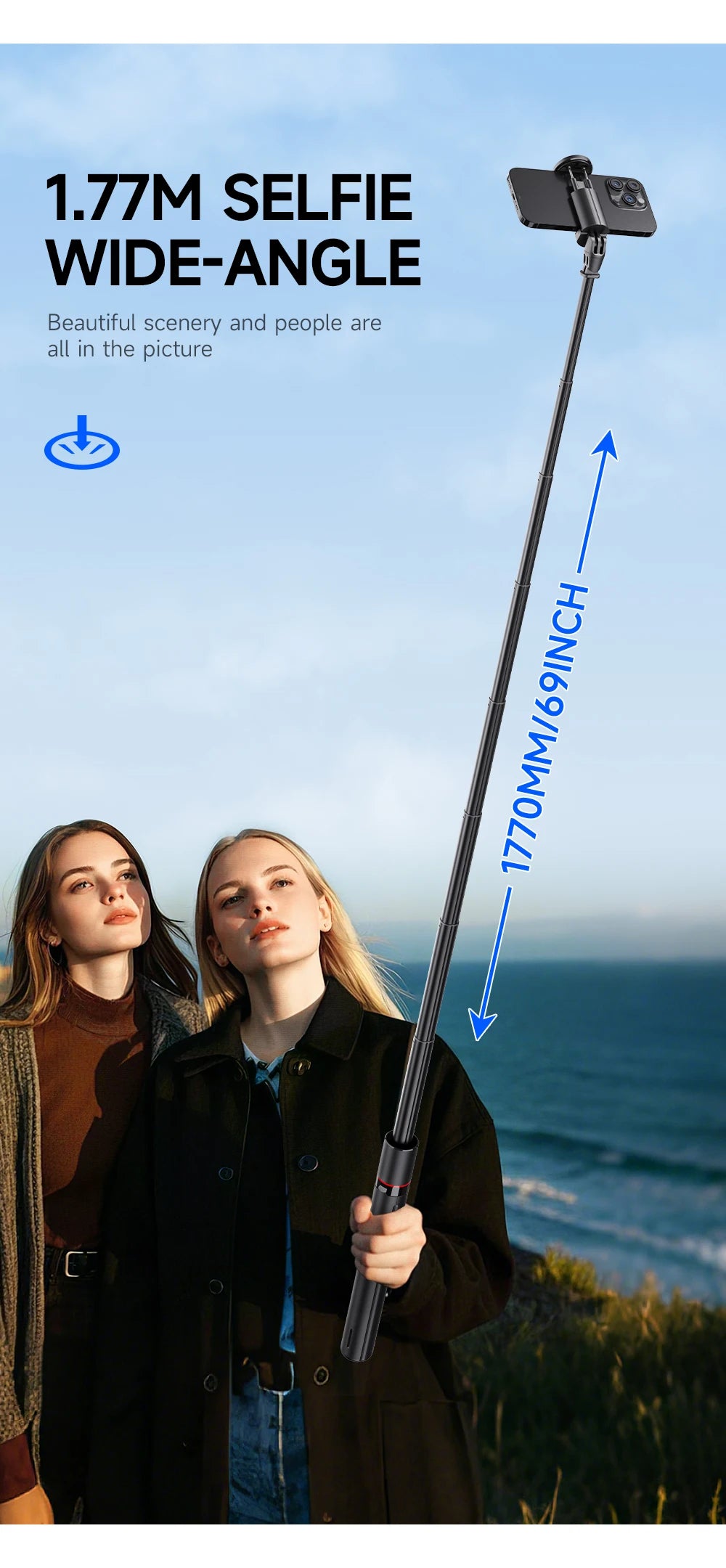 TT01 1770mm All-in-one Auto Pop Open Tripod Bluetooth Remote Tripod Bounce Selfie Stick Phone Holder for Vlog/Video.