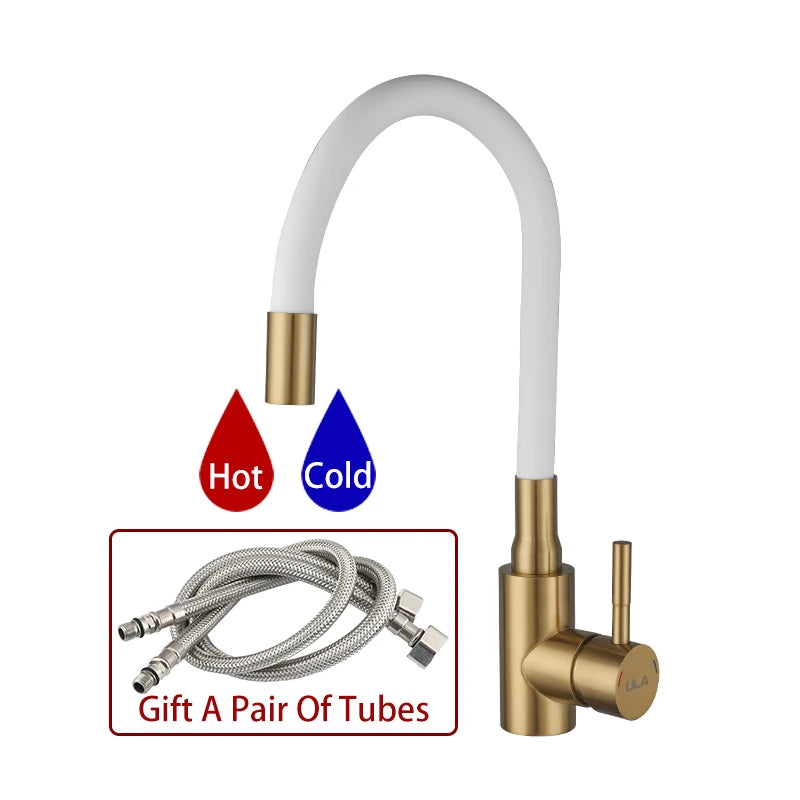 ULA Gold Kitchen Faucet Stainless Steel Flexible Spout Kitchen Sink Faucet Hot Cold Water Sink Mixer Tap 360 Degree Rotate Crane