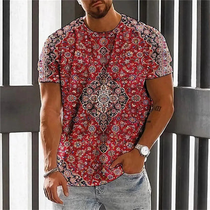 Bohemian 3D Print T Shirt for Men Ethnic O-Neck Short Sleeve Tops Geometric Harajuku Men's T-Shirt Loose Tees Shirt Man Clothing.