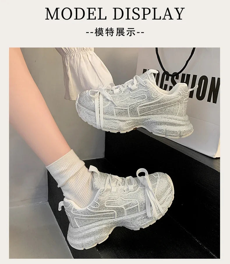 Top Quality Sneakers Women Skate Shoes Rhinestone Women Loafers Platform Fashion Shiny Women's Casual Shoes Crystal Sneaker.