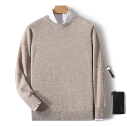 2025 100% Pure Merino Wool Men's Round Neck Pullover Solid Color Plus Size Casual Sweater Autumn And Winter Sports Cashmere Top.