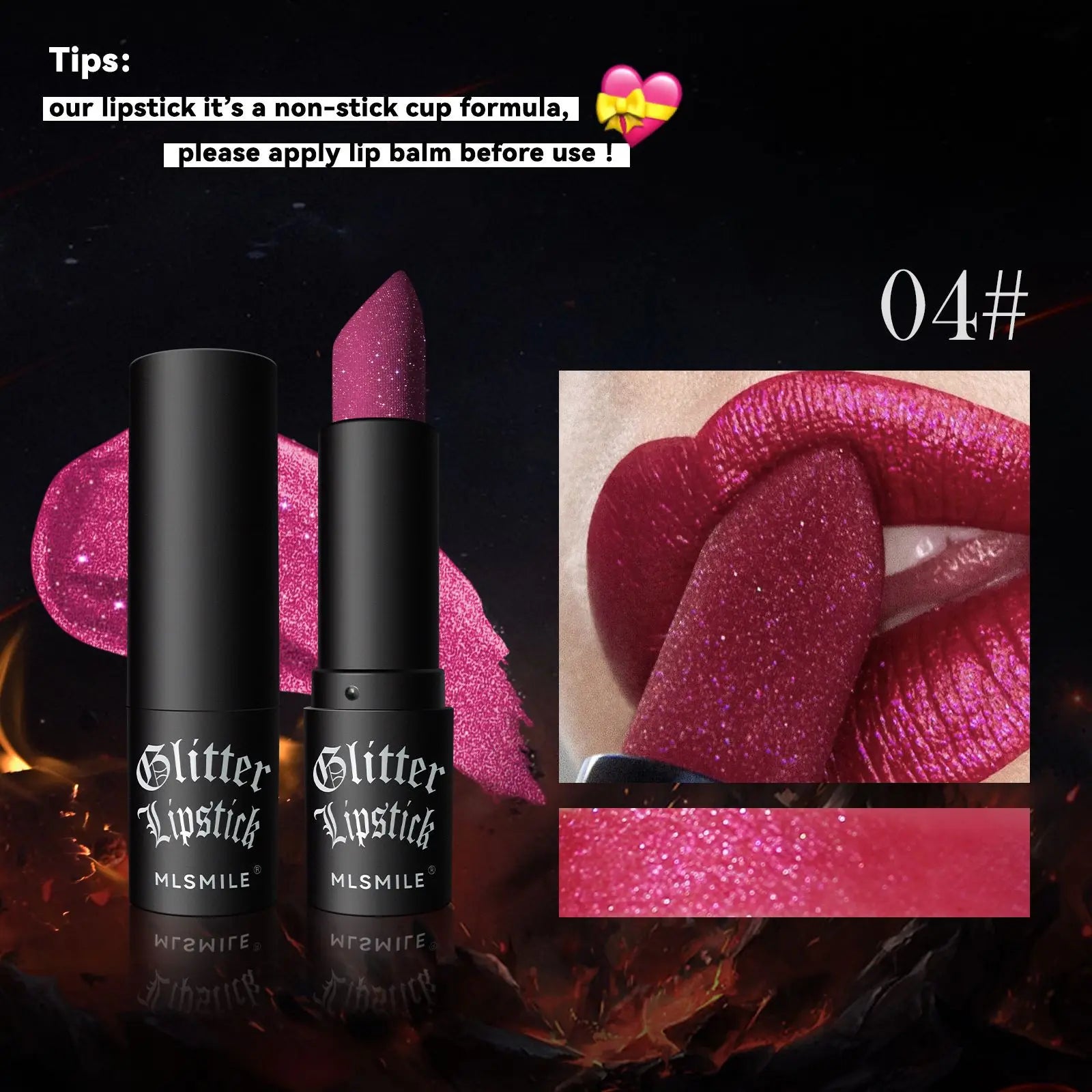 7Colors Glitter Lipstick Waterproof Long Lasting Diamond Pearlescent Metallic Lipstick Black Lipgloss Women Lips Makeup Cosmetic.