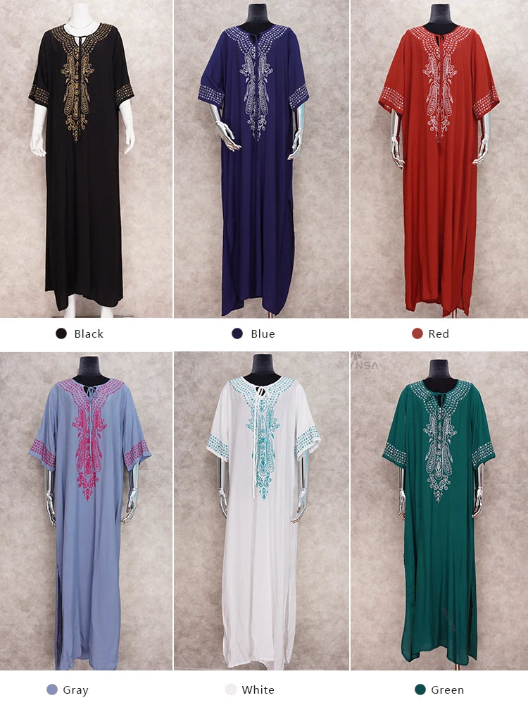 2025 Indie Folk Schnürung V-Ausschnitt Fledermausärmel Sommer Strandkleid Tunika Damen Beachwear Kaftan Maxikleid Robe Sarong Q775.