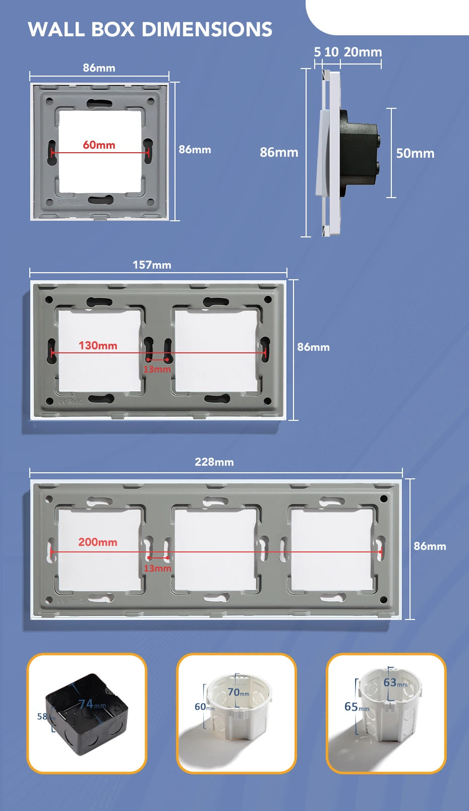 BSEED 1/2/3 Gang Wandschalter 2-Wege-Treppenlichtschalter Plus Typ-C USB-Buchse EU-Standard-Glasscheibe.