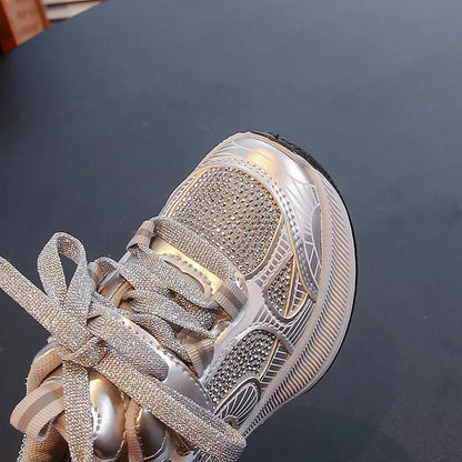 Kids Casual Running Shoes with Rhinestones Boys Girls Sports Shoes Mesh Breathable 2024 New Children Sneakers Fashion Trendy.