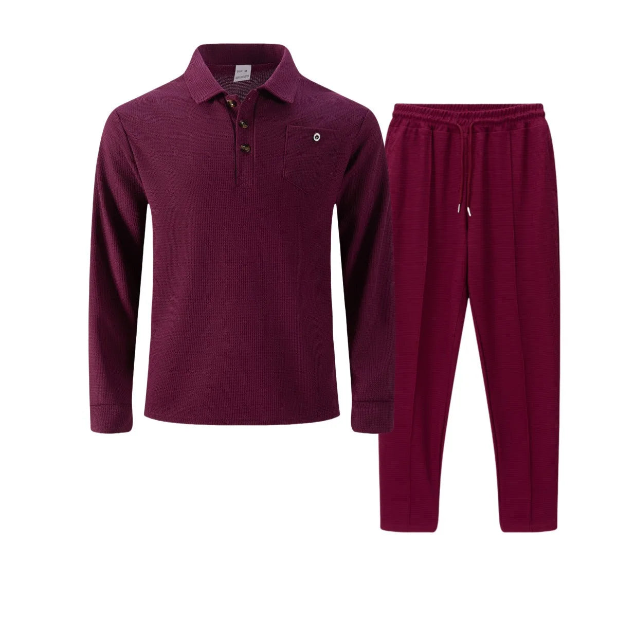 2025 Autumn New Style Waffle Pure Color Collar Pocket Long Sleeve Long Pants Casual Set.