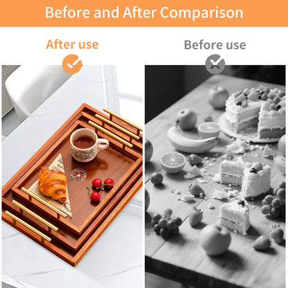 Luxury Wooden Food Tray with Gold Handles (S/M/L) - Coffee Table & Kitchen Decor for Breakfast, Dinner & Bedroom Use.