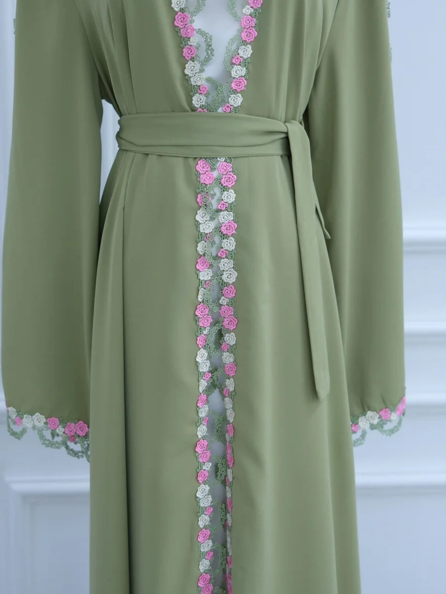Muslim Women Dubai Abaya Embroidery floral Kimono Cardigan Dress Kaftan Ramadan Robe Femme African dresses Islam Clothing Kebaya.