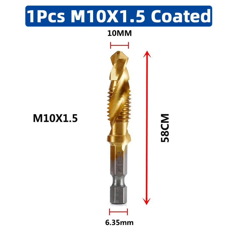 SIQICNC Schaft Titanbeschichtetes HSS-Schraubgewinde Metrisches Gewindebohrer Bohrer Schraubenmaschine Compound Tap M3 M4 M5 M6 M8 M10 Handwerkzeuge