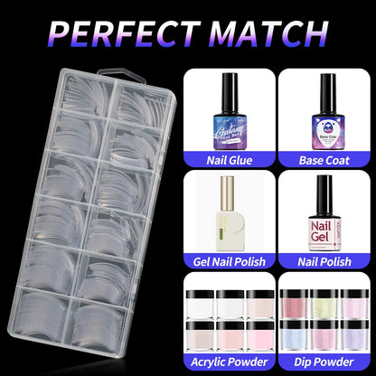 240Pcs/Box Extra Long Bend False Nails 12-Sizes Full Cover Press On Nail Clear/White/Black Building Extension Fake Fingertips *&.