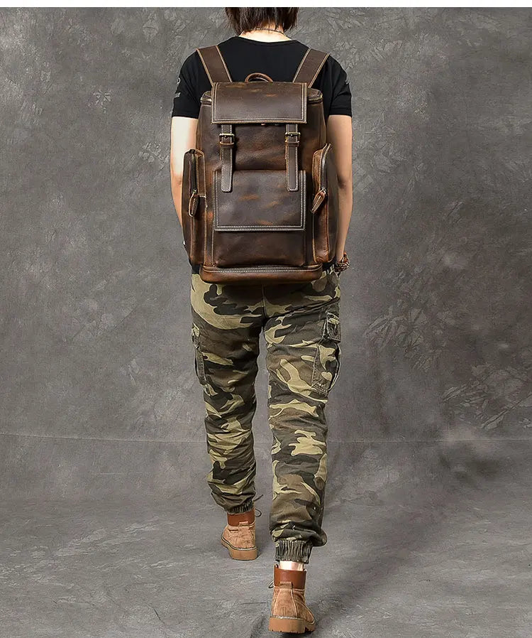 Vintage Crazy Horse Echtes Leder Rucksack Männer Leder Bagpack Klettern Rucksack männlichen Große Wandern Rucksack M814